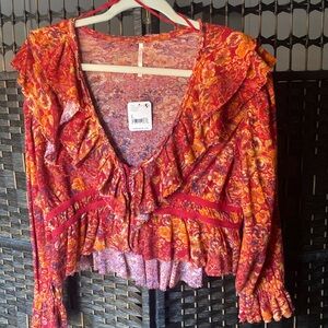 Free People Rudi Ruffle Floral Mix Blouse